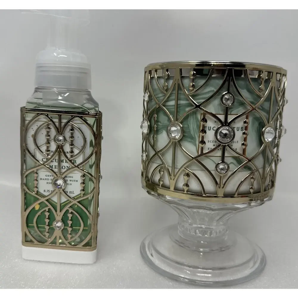 Bath & Body Works 2 Pc Glass Pedestal Candle Holder Soap Holder Matching Set - Picture 3 of 5